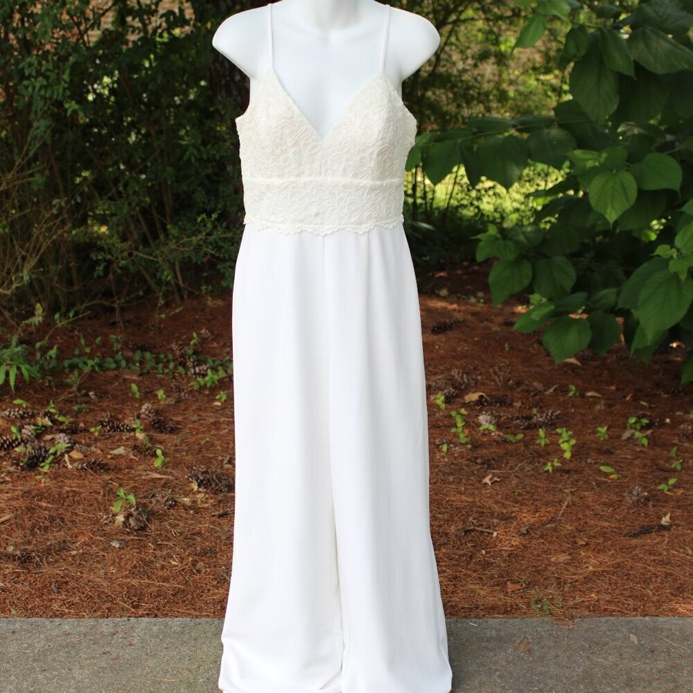 Francesca ALYA Women's White Lace Bodice Spaghetti Strap Jumpsuit Size Medium